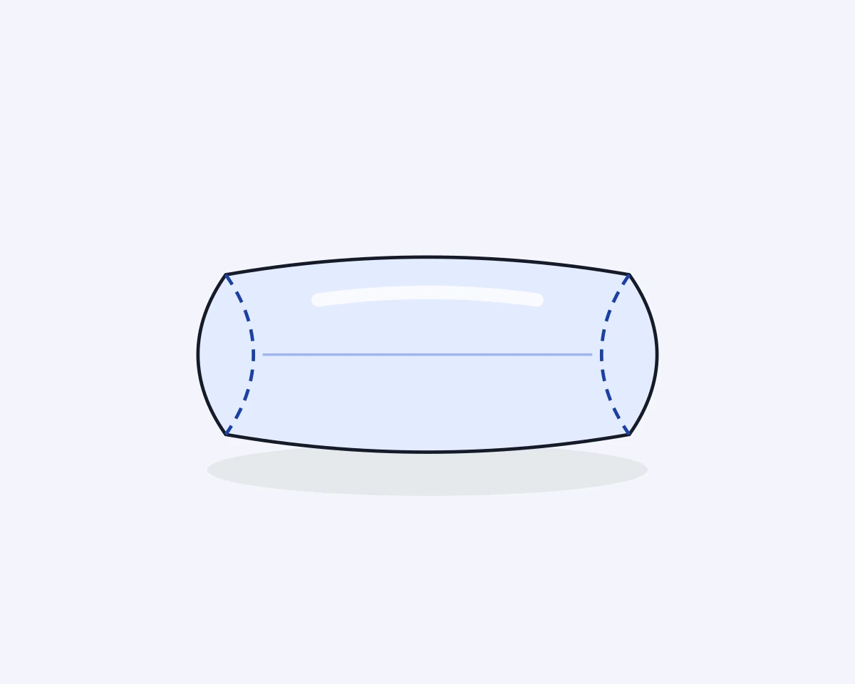 A drawing of a pillow box, a flat board with two curved creases forming the pillow shape